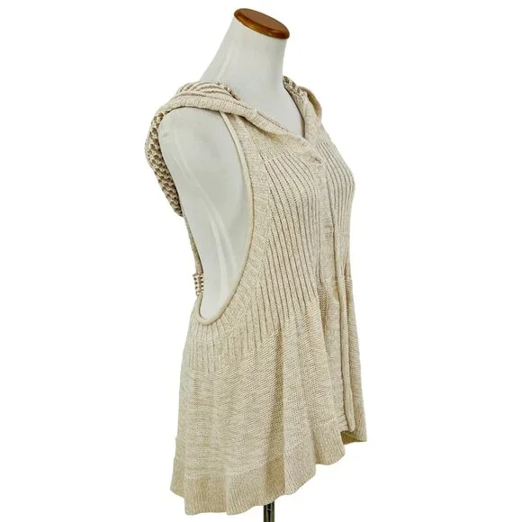 RARE Free People Boho Sleeveless Hooded Textured Knit Cardigan | Coastal Grandma - Picture 4 of 11